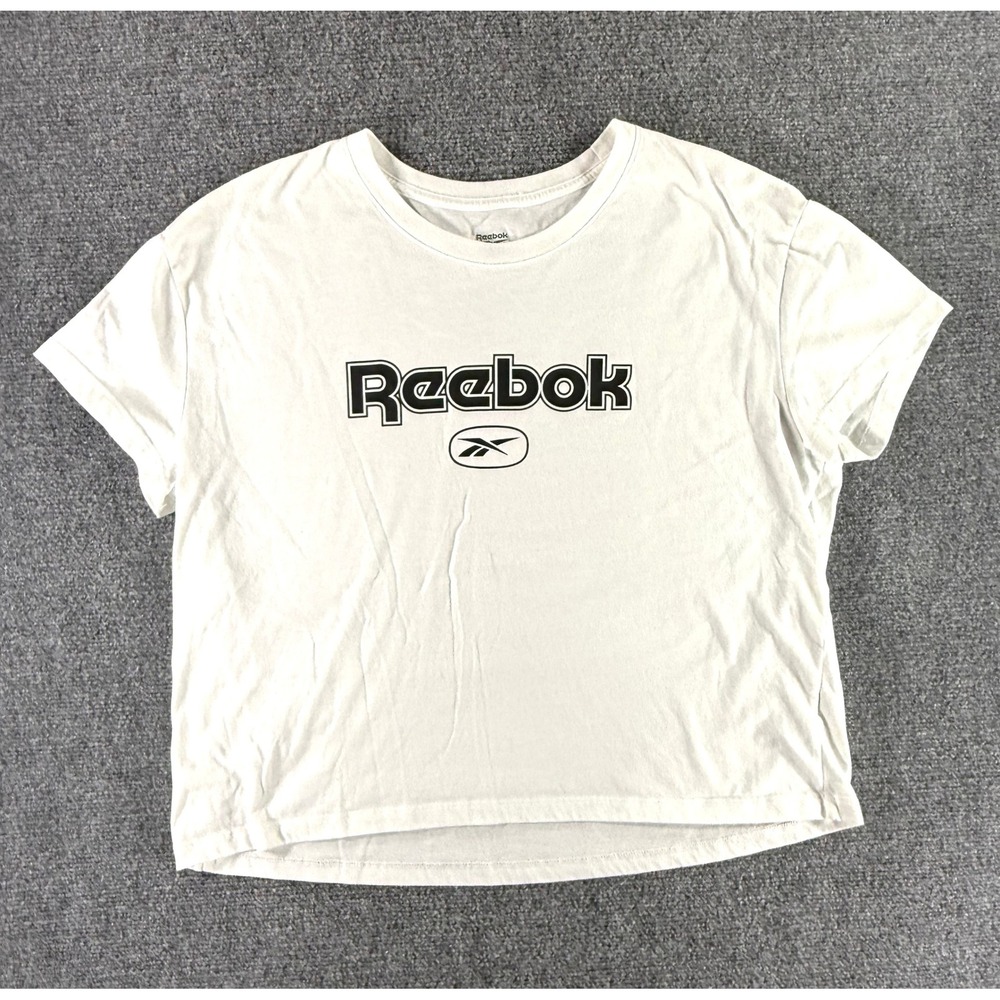Reebok Womens Graphic Logo T-Shirt White Short Sleeve Boxy Fit XL RN117927